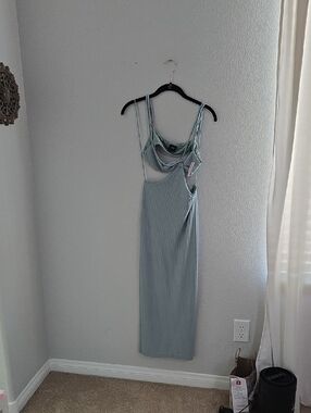 blanc noir Light Blue Ribbed Midi Dress